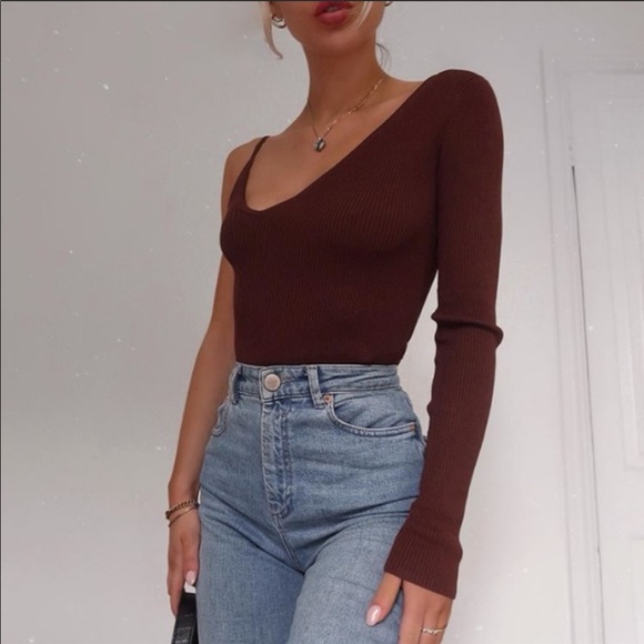 Zara Asymmetric Knit Top Chocolate - Picture 11 of 16